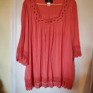 Midnight Velvet three quarter sleeve with lace coral floral shirt